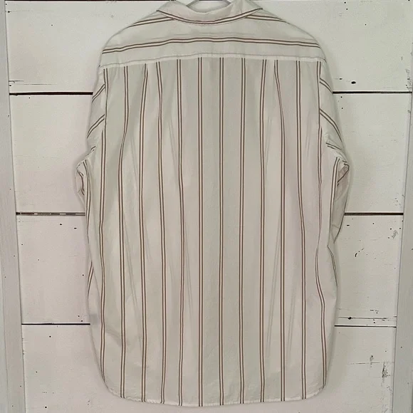 Jenni Kayne Boyfriend Khaki and White Double Striped Button Up Shirt - XL
